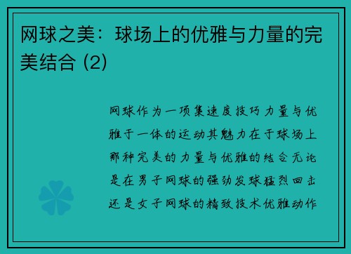 网球之美：球场上的优雅与力量的完美结合 (2)