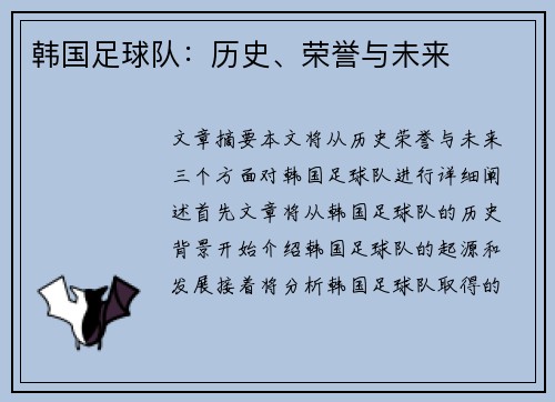 韩国足球队：历史、荣誉与未来